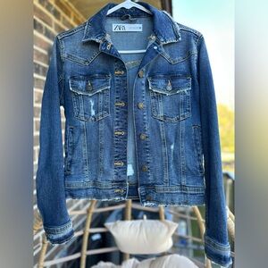 Zara Distressed Denim Jacket - Size S